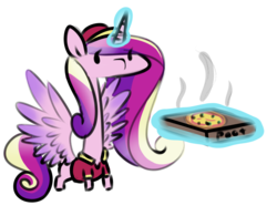 Size: 995x775 | Tagged: safe, artist:lockheart, princess cadance, alicorn, pony, g4, cadance's pizza delivery, clothes, female, food, glowing horn, hat, horn, long neck, magic, mare, peetzer, pizza, pizza box, simple background, solo, spread wings, telekinesis, white background, wings