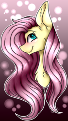Size: 2537x4537 | Tagged: safe, artist:enderblackwings, fluttershy, pony, g4, abstract background, big ears, blushing, bust, chest fluff, ear fluff, female, heart eyes, mare, smiling, solo, wingding eyes