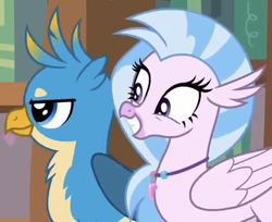 Size: 680x555 | Tagged: safe, screencap, gallus, silverstream, griffon, a matter of principals, g4, cropped, cute, diastreamies, duo, smiling