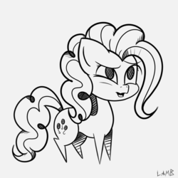 Size: 1000x1000 | Tagged: safe, artist:lamb, pinkie pie, earth pony, pony, g4, female, gray background, grayscale, mare, monochrome, open mouth, simple background, solo