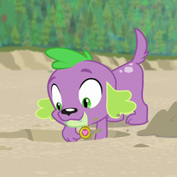 Size: 633x632 | Tagged: safe, screencap, spike, spike the regular dog, dog, equestria girls, equestria girls series, forgotten friendship, g4, cropped, digging, male, paws, smiling, solo, tail