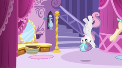 Size: 1280x720 | Tagged: safe, screencap, sweetie belle, pony, unicorn, g4, princess twilight sparkle (episode), female, filly, solo, upside down