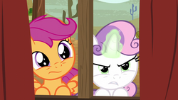 Size: 1280x720 | Tagged: safe, screencap, scootaloo, sweetie belle, appleoosa's most wanted, g4, duo, glowing horn, horn