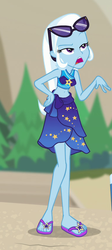 Size: 381x851 | Tagged: safe, screencap, trixie, equestria girls, equestria girls specials, g4, my little pony equestria girls: better together, my little pony equestria girls: forgotten friendship, belly button, bikini, clothes, cropped, feet, female, flip-flops, glasses, hand on hip, sandals, sarong, solo, sunglasses, swimsuit