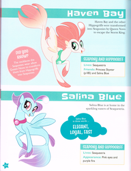 Size: 2112x2748 | Tagged: safe, haven bay, salina blue, seapony (g4), g4, my little pony: character guide, my little pony: the movie, official, duo, female, high res, implied princess skystar, implied queen novo, implied storm king, mare, merchandise, scan, scanned