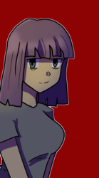 Size: 2777x5000 | Tagged: safe, artist:lunawoonanight, maud pie, human, g4, bags under eyes, female, humanized, red background, simple background, solo