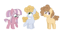 Size: 1024x520 | Tagged: safe, artist:ashidaii, oc, oc only, oc:banana pudding, oc:sourdough, oc:taffy, earth pony, pony, blank flank, colt, female, filly, male, offspring, parent:cheese sandwich, parent:pinkie pie, parents:cheesepie, simple background, transparent background