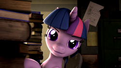 Size: 3840x2160 | Tagged: safe, artist:apexpredator923, twilight sparkle, pony, g4, 3d, book, female, high res, looking at you, solo