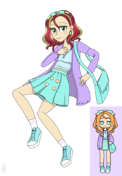 Size: 1660x2390 | Tagged: safe, artist:ilaria122, sunset shimmer, human, equestria girls, g4, bow, cardigan, clothes, converse, ear piercing, earring, female, headband, humanized, jewelry, miniskirt, pastel, pastel girl, pastel girl challenge, piercing, shirt, shoes, shoulder bag, simple background, skirt, sneakers, socks, solo, transparent background