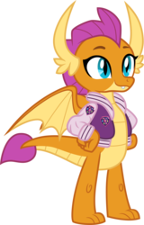 Size: 3000x4685 | Tagged: safe, artist:cloudy glow, smolder, dragon, g4, clothes, cute, dragoness, dragons wearing clothes, female, jacket, simple background, smiling, smolderbetes, solo, transparent background, varsity jacket, vector