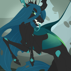 Size: 1200x1200 | Tagged: safe, artist:dementra369, queen chrysalis, changeling, changeling queen, g4, fangs, female, solo