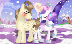 Size: 1364x827 | Tagged: safe, artist:doraeartdreams-aspy, pound cake, princess flurry heart, alicorn, pegasus, pony, g4, female, male, older, older flurry heart, older pound cake, ship:poundflurry, shipping, straight