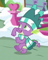 Size: 385x482 | Tagged: safe, screencap, spike, dragon, g4, my little pony best gift ever, claws, clothes, cropped, scarf, striped scarf, tail, winged spike, wings, winter outfit