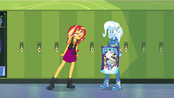 Size: 1920x1080 | Tagged: safe, screencap, sunset shimmer, trixie, equestria girls, equestria girls specials, g4, my little pony equestria girls: better together, my little pony equestria girls: forgotten friendship, angry, duo, female, poster, shrunken pupils, written equestrian