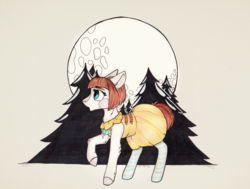 Size: 2300x1738 | Tagged: safe, artist:zira, oc, oc only, pony, blue eye, clothes, crossover, cute, dress, female, filly, forest, fran bow, fran bow dagenhart, moon