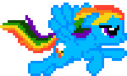 Size: 1600x960 | Tagged: safe, artist:cryptoiduk, rainbow dash, pegasus, pony, g4, backwards cutie mark, desktop ponies, female, flying, mare, pixel art, simple background, solo, sprite, trace, transparent background