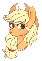 Size: 1006x1438 | Tagged: safe, artist:fioweress, applejack, earth pony, pony, g4, bust, cowboy hat, female, hat, mare, ponytail, portrait, simple background, solo, transparent background