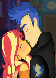 Size: 1072x1492 | Tagged: safe, artist:sparkling-sunset-s08, flash sentry, sunset shimmer, equestria girls, equestria girls series, g4, eyes closed, female, kissing, male, ship:flashimmer, shipping, straight