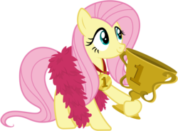 Size: 8161x6000 | Tagged: safe, artist:pirill, fluttershy, pony, g4, my little pony best gift ever, .ai available, 1st place, absurd resolution, best pony, cute, feather boa, female, medal, show accurate, shyabetes, simple background, smiling, solo, transparent background, trophy, vector