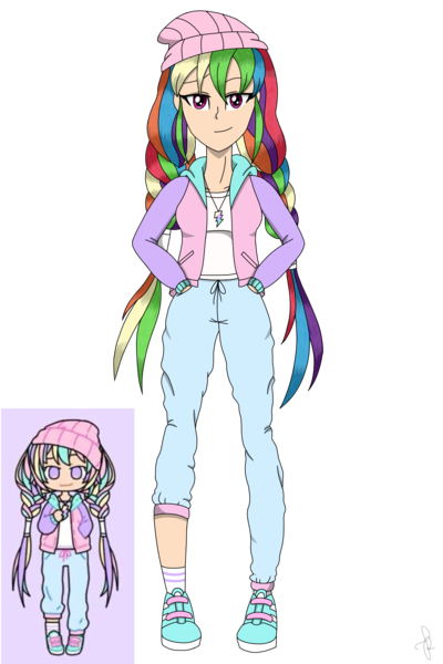1880067 Artist Ilaria122 Beanie Braid Braided Pigtails Clothes Female Hat Human Humanized Jersey Jewelry Necklace Pants Pastel Pastel Girl Pastel Girl Challenge Rainbow Dash Safe Shirt Shoes Simple Background Sneakers Socks Solo