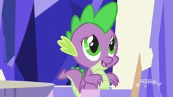 Size: 1920x1080 | Tagged: safe, screencap, spike, dragon, father knows beast, g4, baby, baby dragon, cute, discovery family, discovery family logo, folded wings, logo, male, puppy dog eyes, solo, spikabetes, throne room, twilight's castle, watermark, winged spike, wings