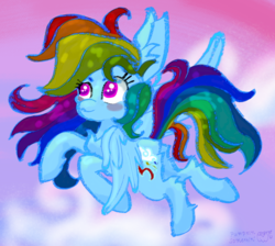 Size: 1106x993 | Tagged: safe, artist:m0nster-c00kie, artist:pumpkin-somethin-art, rainbow dash, pony, g4, alternate hairstyle, alternate tailstyle, chest fluff, female, flying, homestuck reference, solo, tail