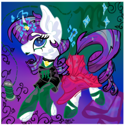 Size: 1104x1104 | Tagged: safe, artist:pumpkin-somethin-art, rarity, pony, g4, clothes, female, homestuck, impossibly large ears, kanaya maryam, pony cosplaying homestuck, sewing, shoes, solo