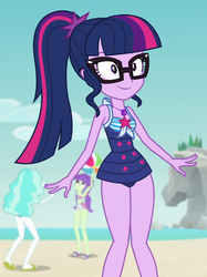 Size: 703x941 | Tagged: safe, screencap, paisley, sci-twi, starlight, twilight sparkle, equestria girls, equestria girls specials, g4, my little pony equestria girls: better together, my little pony equestria girls: forgotten friendship, beach, beach ball, clothes, cropped, cute, feet, female, geode of telekinesis, glasses, ponytail, sci-twi swimsuit, smiling, swimsuit, twiabetes