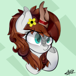 Size: 900x900 | Tagged: safe, artist:starmaster, oc, oc only, oc:becca, kirin, female, mare, simple background, smiling, solo