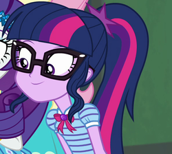 Size: 595x533 | Tagged: safe, screencap, sci-twi, twilight sparkle, equestria girls, equestria girls specials, g4, my little pony equestria girls: better together, my little pony equestria girls: forgotten friendship, cropped, female, geode of telekinesis, glasses, magical geodes, ponytail, smiling