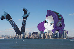 Size: 1280x857 | Tagged: safe, artist:luckreza8, artist:somerandomminion, edit, vector edit, rarity, equestria girls, g4, my little pony equestria girls: better together, the other side, clothes, dress, female, giantess, irl, macro, mega giant, mega rarity, new york, ocean, photo, solo, story in the source, vector