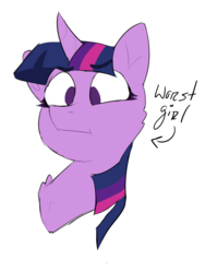 Size: 783x1039 | Tagged: safe, artist:fflaminlo, twilight sparkle, pony, g4, abuse, bust, faic, female, mare, op is a duck, op is trying to start shit, simple background, solo, text, transparent background, twilybuse, worst pony