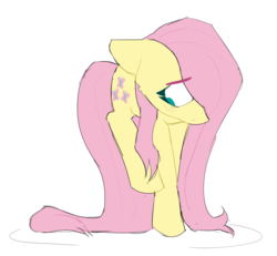 Size: 1134x1046 | Tagged: safe, artist:fflaminlo, fluttershy, pegasus, pony, g4, blushing, cutie mark, female, floppy ears, hair over one eye, looking away, looking down, looking sideways, mare, outline, raised leg, shy, simple background, solo, transparent background, white outline