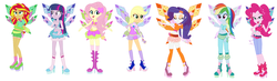 Size: 2140x628 | Tagged: safe, artist:lalobatchika, artist:selenaede, applejack, fluttershy, pinkie pie, rainbow dash, rarity, sunset shimmer, twilight sparkle, alicorn, fairy, equestria girls, g4, aisha, barely eqg related, base used, believix, bloom (winx club), boots, clothes, crossover, fairies, fairies are magic, fairy wings, fairyized, flora (winx club), gloves, green shoes, headband, high heel boots, high heels, layla, musa, pink shoes, rainbow s.r.l, roxy (winx club), shoes, stella (winx club), tecna, tracix, twilight sparkle (alicorn), winged humanization, wings, winx, winx club, winxified