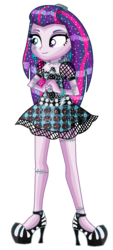Size: 488x1084 | Tagged: safe, artist:lalobatchika, artist:selenaede, twilight sparkle, alicorn, equestria girls, g4, alternate hairstyle, barely eqg related, base used, bolts, clothes, crossover, dress, ear piercing, earring, frankenstein, frankie stein, hairstyle, high heels, jewelry, mattel, monster high, necktie, piercing, shoes, stitches, twilight sparkle (alicorn)