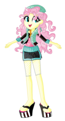 Size: 580x1076 | Tagged: safe, artist:lalobatchika, artist:selenaede, fluttershy, equestria girls, g4, alternate hairstyle, barely eqg related, base used, clothes, crossover, flower, flower in hair, hairstyle, jewelry, lagoona blue, mattel, monster high, necklace, sandals, sea creature, sea monster, shoes