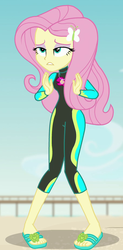 Size: 457x928 | Tagged: safe, screencap, fluttershy, equestria girls, equestria girls series, forgotten friendship, g4, clothes, cropped, feet, female, flip-flops, fluttershy's wetsuit, geode of fauna, magical geodes, sandals, solo, swimsuit, wetsuit