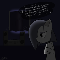Size: 1200x1200 | Tagged: safe, artist:icy wind, marble pie, earth pony, pony, g4, choker, collar, dark, emo, female, head like a hole, lonely inky, lyrics, nine inch nails, sad, solo, song reference, text