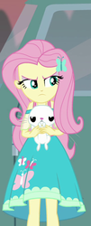 Size: 275x678 | Tagged: safe, screencap, angel bunny, fluttershy, equestria girls, equestria girls specials, g4, my little pony equestria girls: better together, my little pony equestria girls: forgotten friendship, angel bunny is not amused, angry, clothes, dress, female, fluttershy is not amused, legs, male, solo, unamused