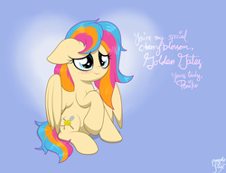 Size: 5975x4600 | Tagged: dead source, safe, artist:php142, oc, oc only, oc:golden gates, pegasus, pony, absurd resolution, babscon, blushing, female, heart, heart eyes, raised hoof, sitting, solo, spread wings, text, wingding eyes, wings