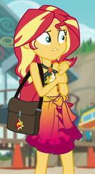 Size: 516x951 | Tagged: safe, screencap, sunset shimmer, equestria girls, equestria girls series, forgotten friendship, g4, belly button, clothes, cropped, female, geode of empathy, magical geodes, saddle bag, sleeveless, solo, swimsuit