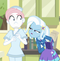 Size: 1061x1080 | Tagged: safe, screencap, nurse redheart, trixie, equestria girls, equestria girls specials, g4, my little pony equestria girls: better together, my little pony equestria girls: forgotten friendship, cropped, duo, female