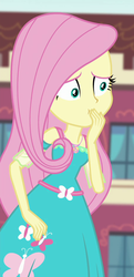 Size: 456x941 | Tagged: safe, screencap, fluttershy, equestria girls, equestria girls specials, g4, my little pony equestria girls: better together, my little pony equestria girls: forgotten friendship, covering mouth, cropped, female, frown, geode of fauna, magical geodes, shrunken pupils, solo, wide eyes