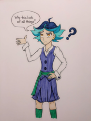 Size: 470x626 | Tagged: safe, artist:metalamethyst, indigo zap, equestria girls, g4, amanda o'neill, clothes, crossover, ear piercing, little witch academia, piercing, simple background, socks, traditional art, white background