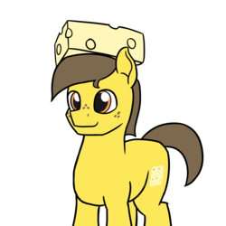 Size: 1280x1280 | Tagged: safe, artist:mkogwheel, oc, oc only, oc:pepperjack, earth pony, pony, cheese, food, freckles, male, simple background, smiling, solo, stallion