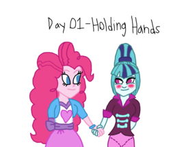 Size: 1500x1287 | Tagged: safe, artist:ktd1993, pinkie pie, sonata dusk, equestria girls, g4, blushing, female, holding hands, lesbian, ship:pinata, shipping