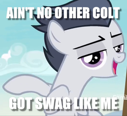 Size: 960x881 | Tagged: safe, edit, edited screencap, screencap, rumble, pegasus, pony, g4, colt, image macro, male, meme, swag, text