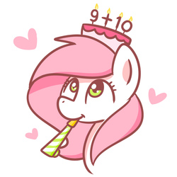 Size: 1280x1280 | Tagged: safe, artist:sugar morning, oc, oc only, oc:sugar morning, pegasus, pony, 21, 9+10, birthday, cake, cute, female, food, happy, happy birthday, happy birthday me, hat, hbd, heart, looking up, mare, party whistle, simple background, sweet, white background