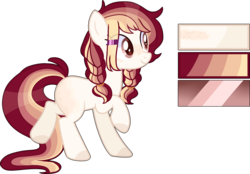 Size: 4808x3351 | Tagged: dead source, safe, artist:moon-rose-rosie, oc, oc only, oc:autumn, earth pony, pony, braid, eye clipping through hair, female, hair over one eye, mare, missing cutie mark, multicolored mane, multicolored tail, raised hoof, reference sheet, simple background, smiling, solo, standing on two hooves, transparent background, twin braids