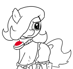 Size: 640x600 | Tagged: safe, artist:ficficponyfic, oc, oc only, oc:emerald jewel, earth pony, pony, colt quest, amulet, child, clothes, colt, cyoa, determination, determined, femboy, foal, gem, hair over one eye, jewelry, male, monochrome, solo, story included